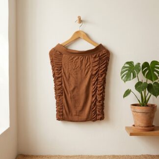 Jupe crayon cognac froncée sur les côtés ceinture élastique – Taille L – Neuf avec étiquette