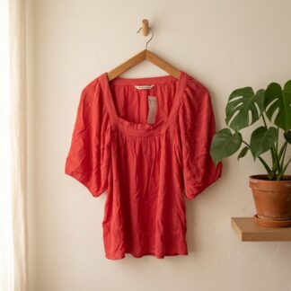 Blouse Camaïeu rose framboise col carré manches bouffantes – Taille M – Neuf avec étiquette