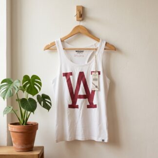 Débardeur Woldo Athletic femme blanc imprimé bordeaux dos nageur – Taille L – Neuf avec étiquette