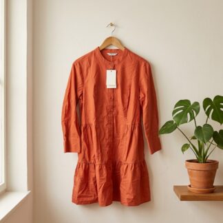Robe chemise Tatuum Lanola terracotta à volants col mao – Taille 38 – Neuf avec étiquette