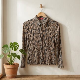 Chemise Esprit New York femme imprimé beige noir manches longues – Taille XS – Neuf avec étiquette