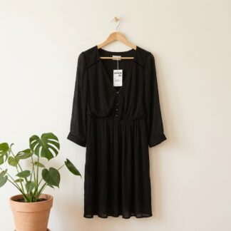 Robe C'est Beau la Vie noire plissée boutonnée manches 3/4 – Taille 36 – Neuf avec étiquette