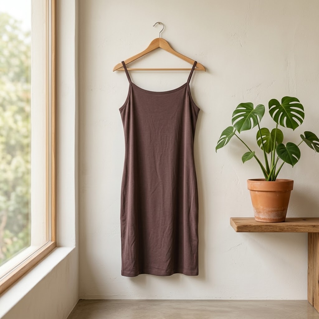 Robe longue marron chocolat à fines bretelles – Taille L Robe longue marron chocolat