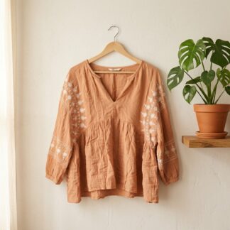 Blouse Camaïeu en gaze légère couleur camel