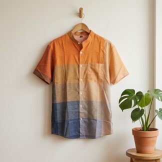 Chemise homme col mao color block orange beige bleu taille M